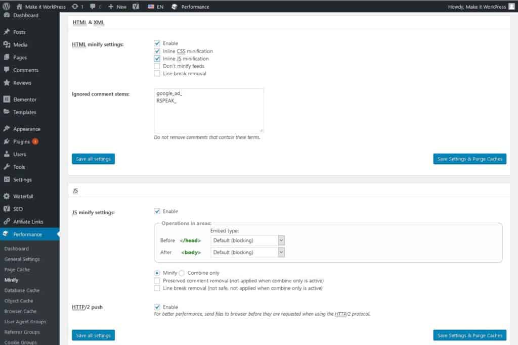 W3 Total Cache Minification Settings