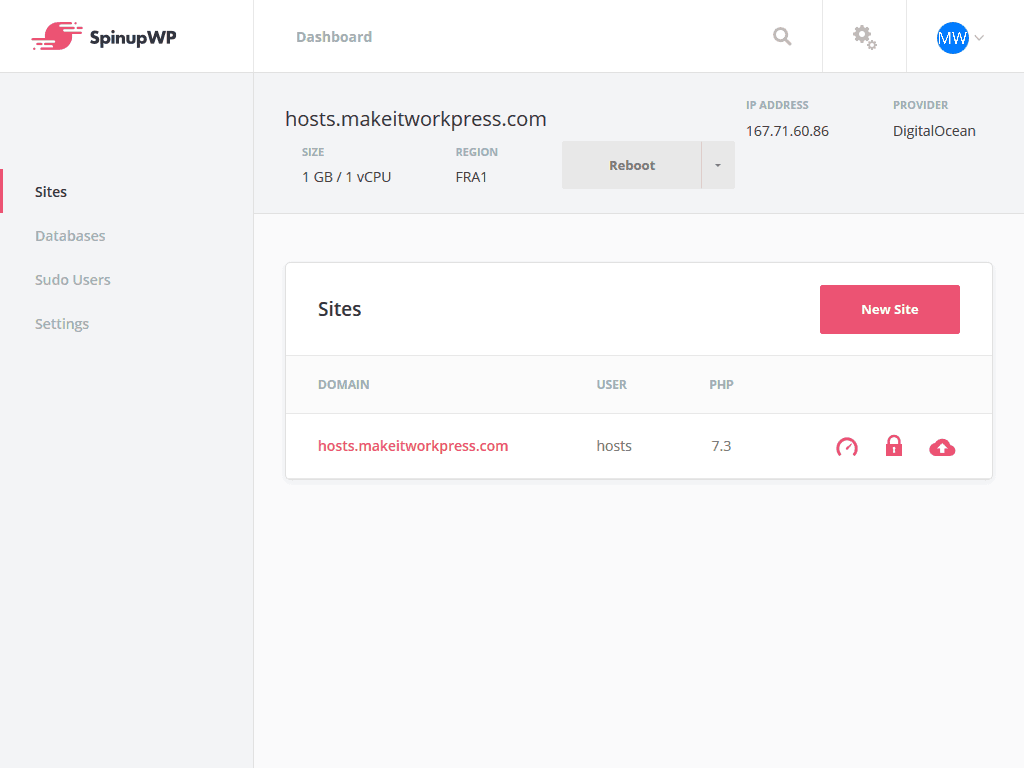 Spinup WP Server sites overzicht