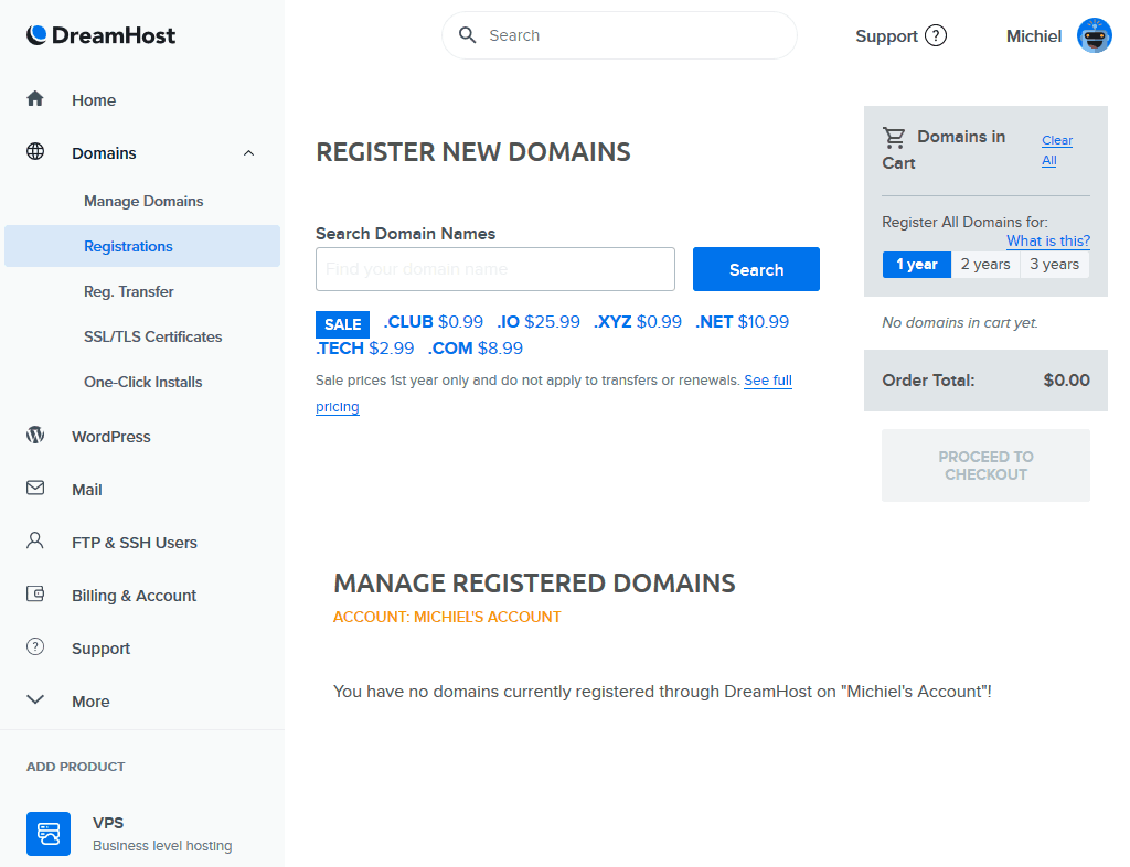 Dreamhost Domain Registration Screenshot