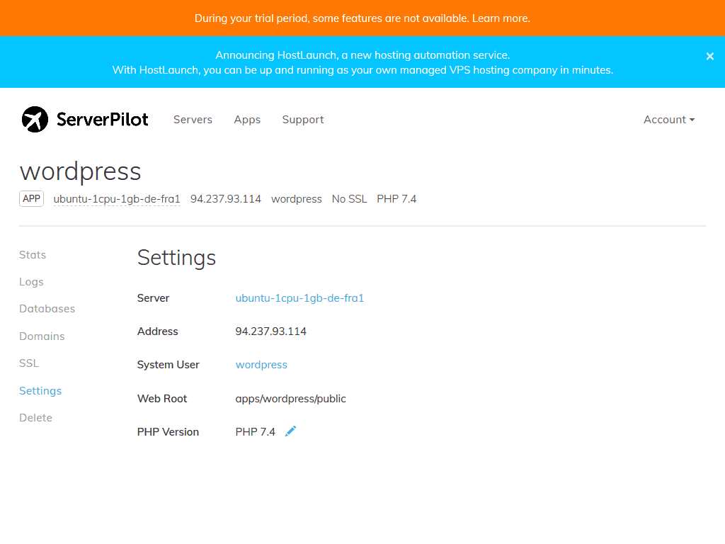 Serverpilot WordPress Apps