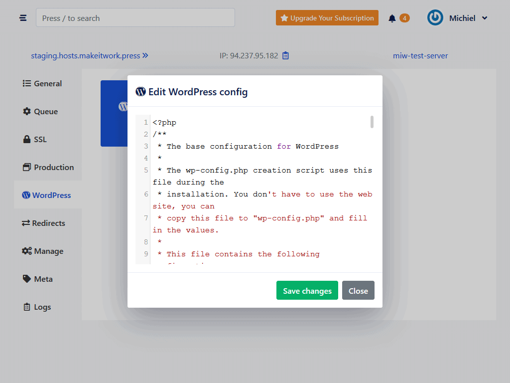 Bewerk WP Config rechtstreeks vanuit het paneel