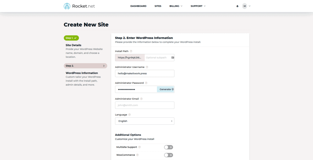 Stap twee van WordPress installeren op Rocket.net