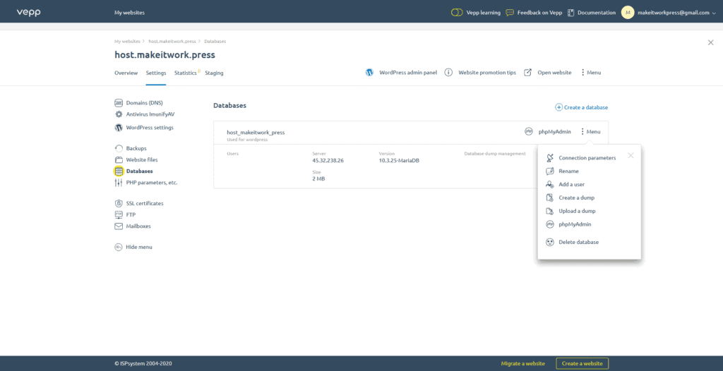 De databankbeheerder in Vepp, host WordPress op je eigen VPS