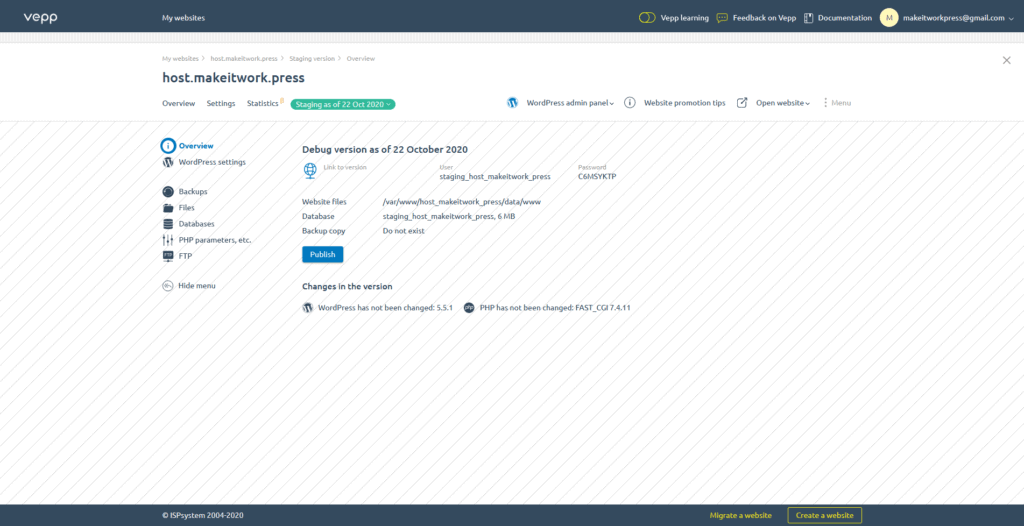 Staging for your WordPress with Vepp WordPress Control Panel