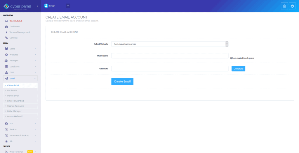 E-mail accounts, een geweldige functie van Cyberpanel