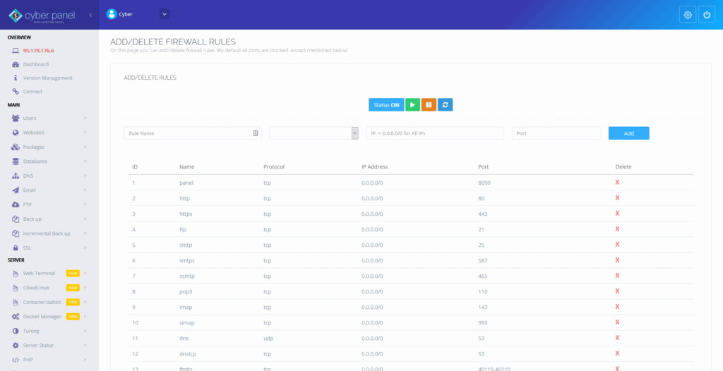 Cyberpanel review firewall setup