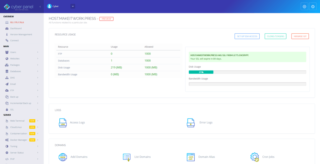 Cyberpanel beoordeling website beheer