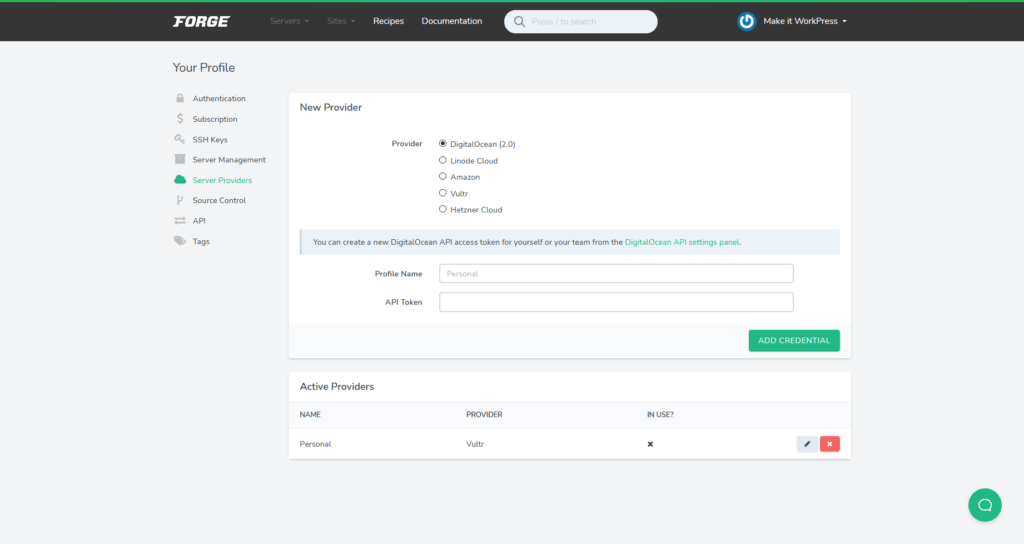 Connecting to cloud providers with Laravel Forge