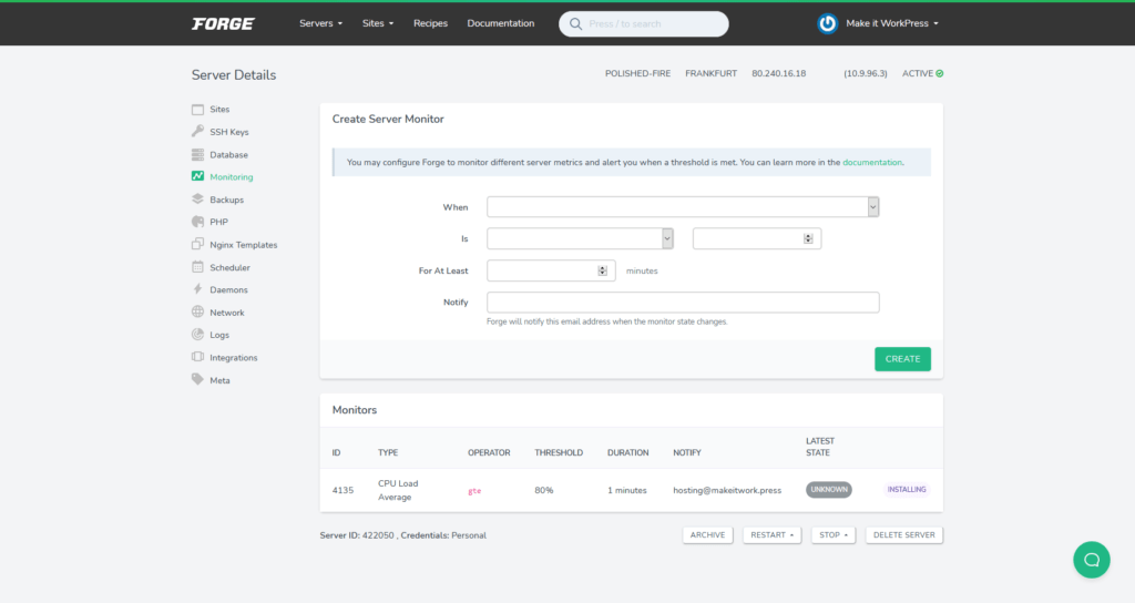 Custom warning messages for server monitoring with Laravel Forge