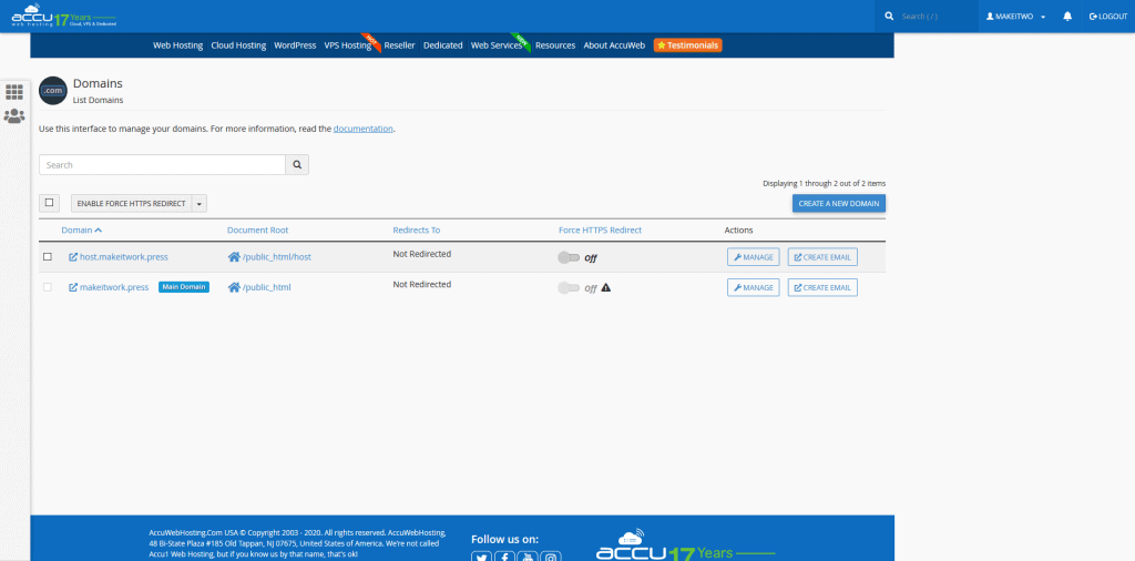 AccuWebHosting Add a Domain in cPanel