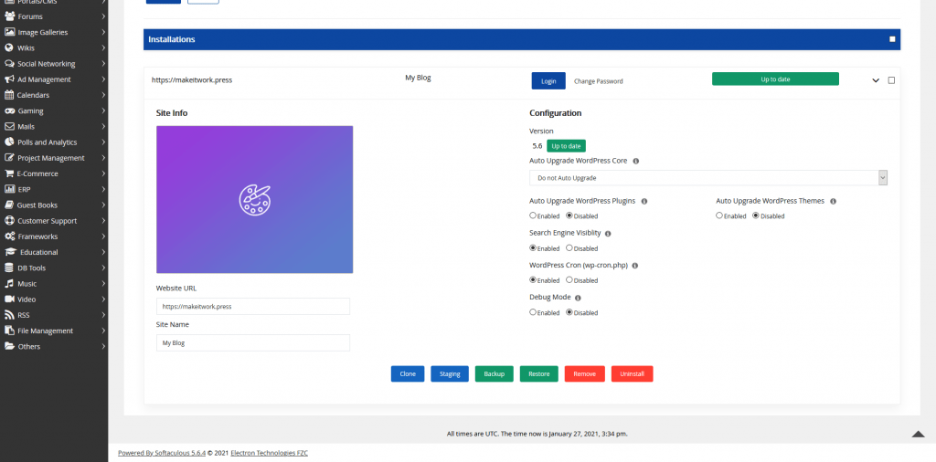 Een WordPress website geïnstalleerd met Softacalous voor deze AccuWebHosting Recensie