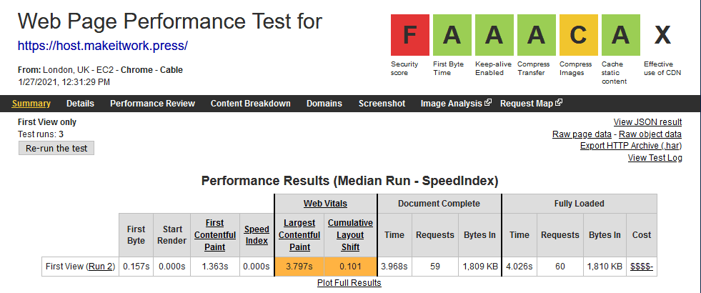 AccuWebHosting Review Web Pagina Prestatie Scores