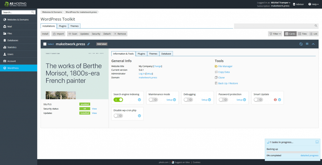 A2 Hosting Bespreking: De WordPress toolkit in Plesk.