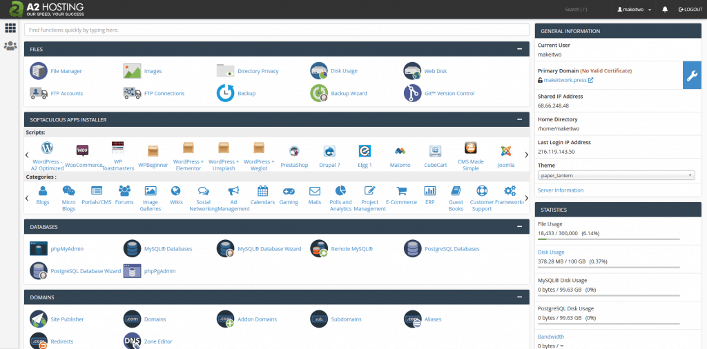 A2 Hosting Review: cPanel