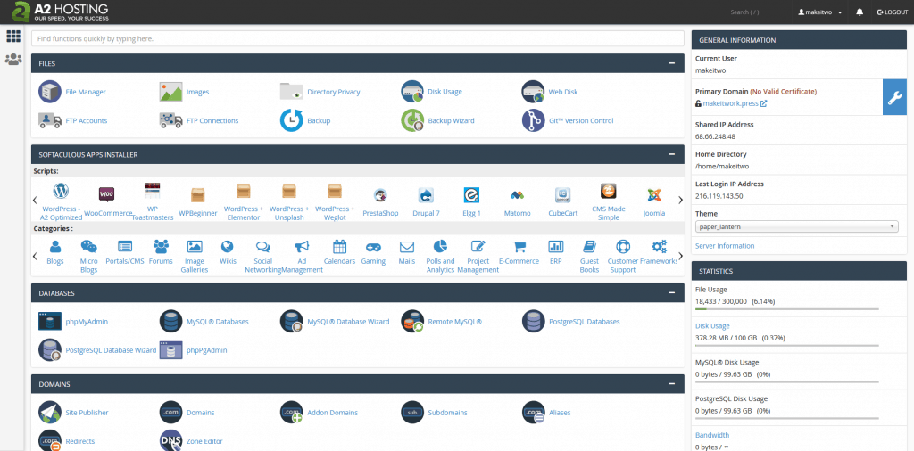 A2 Hosting Bespreking: cPanel