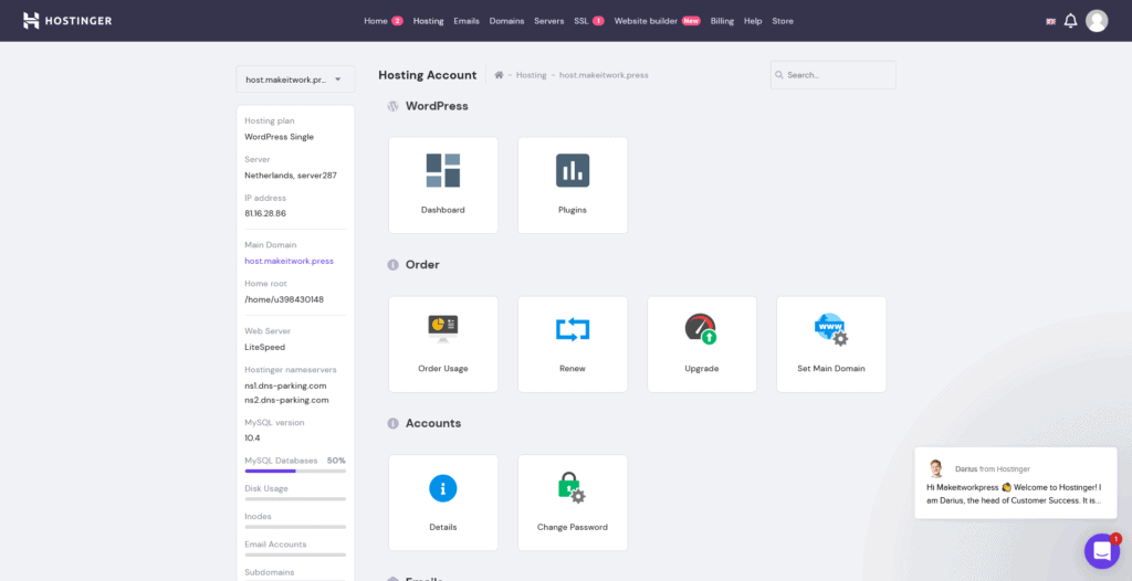 Hostinger Review: Een ander Dashboard