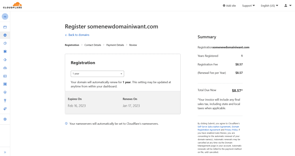 Purchase a domain at Cloudflare