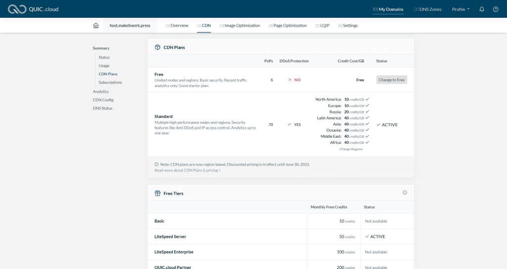 QUIC.cloud bespreking: prijzen op basis van krediet