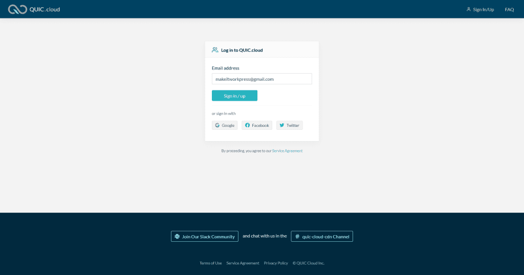 QUIC.cloud sign up