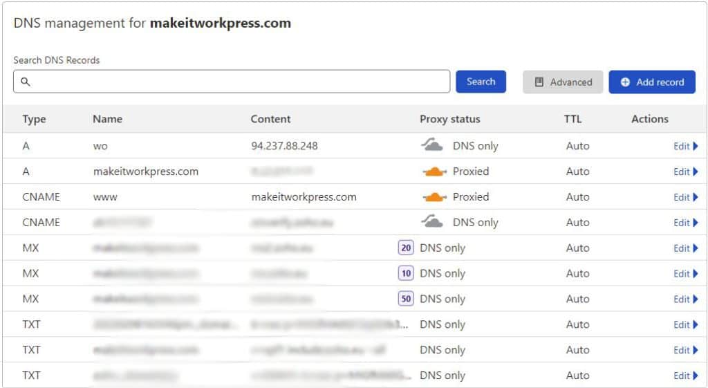 DNS settings in cloudflare