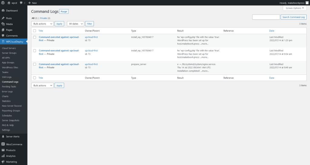 WPCloudDeploy Command Log