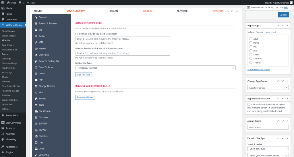 Adding a redirect rule in WPCloudDeploy